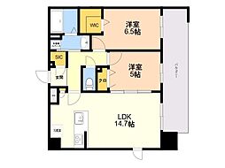 S-RESIDENCE博多駅東awesome 2LDKの間取図画像