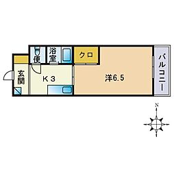 ハニーコーポ竹下 1Kの間取図画像