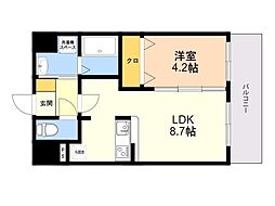 カルム空港南 8階1LDKの間取り