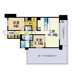 サーパス博多サウスガーデン 10階2LDKの間取り