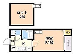 マカロニ 1Kの間取図画像