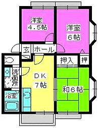サンライズ三苫 3DKの間取図画像