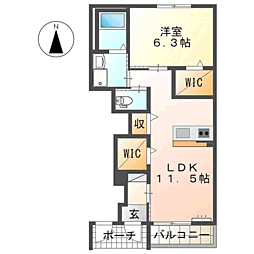 ヴィラージュ2 1LDKの間取図画像