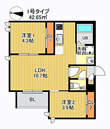 REGALEST F 訓尭(クンギョウ) 2LDKの間取図画像