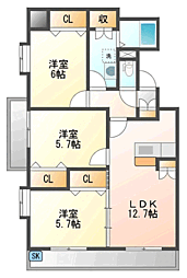 オリジン 3LDKの間取図画像