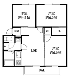 サンビレッジ福間D棟 3LDKの間取図画像