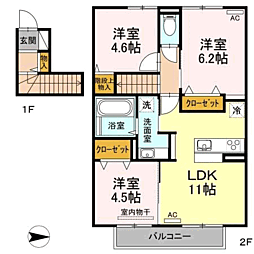 D-room彩雲 3LDKの間取図画像