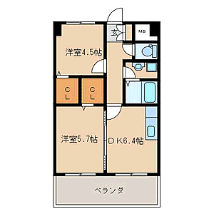 イースト　フルハウス 207｜福岡県福岡市東区筥松新町(賃貸マンション2DK・2階・44.55㎡)の写真 その2