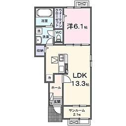 プラチナパレスI 1階1LDKの間取り