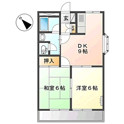 コーポイマージュＡ棟 2階2DKの間取り