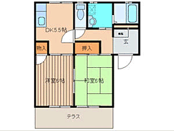 フレグランス美和台 1階2DKの間取り