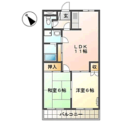 コーポイマージュＢ棟 1階2LDKの間取り