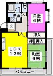 サンハイツ三苫 3階2LDKの間取り