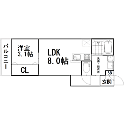 ウィルメゾン和白駅前 2階1LDKの間取り