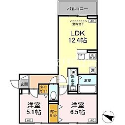 カーサ・クラッシオ 2階2LDKの間取り