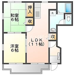 セントレージ横山 1階2LDKの間取り