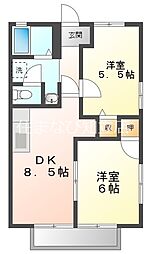 ハートホーム八ツ橋B 2階2DKの間取り