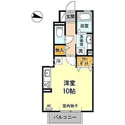 ヴィラ小山　A 1階ワンルームの間取り