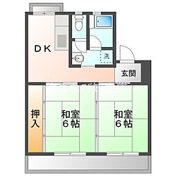 でさきハイツ 3階2DKの間取り