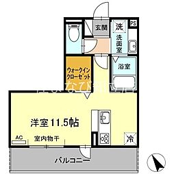 グラシューズ 2階ワンルームの間取り