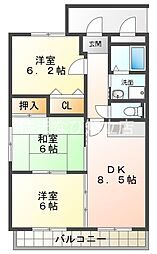 サンリバパーク 2階3DKの間取り