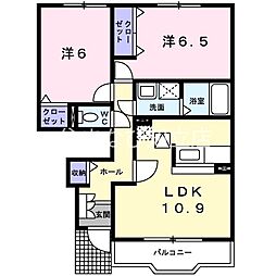 シャトーオーロラ 1階2LDKの間取り