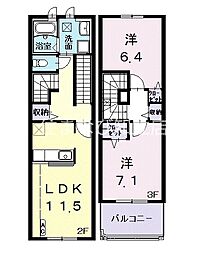 ボンジュルネ 2階2LDKの間取り