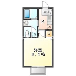 コーポベル 1階1Kの間取り