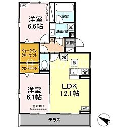 シャンテ　フルール 1階2LDKの間取り