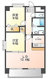 アーバンヒルズ 6階2LDKの間取り