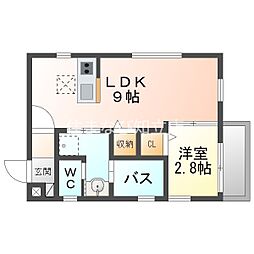 Verde東陽 2階1LDKの間取り