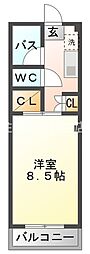 パレスウッド 2階1Kの間取り