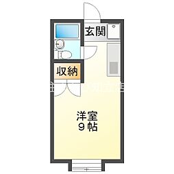 クレストコートC 1階ワンルームの間取り