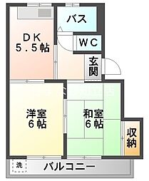 サンハピネス 2階2DKの間取り
