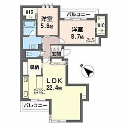 ヒュッゲ桜花 2LDKの間取図画像
