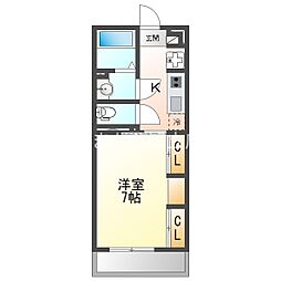 FERIO若松 1Kの間取図画像