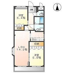 ウイングヒルズながしの一番館 2LDKの間取図画像