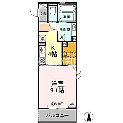 プライム逢妻 1Kの間取図画像