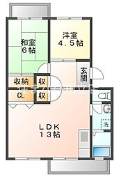 サニーホームズ横山 2LDKの間取図画像