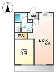 アイランドハイム 1LDKの間取図画像