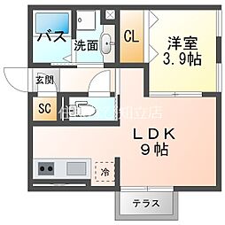 スカイコートA棟 1階1LDKの間取り