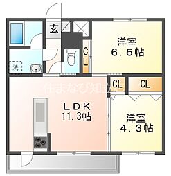 サニーハイツ 1階2LDKの間取り