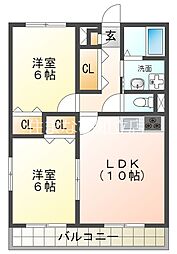 アンプルール リーブル 神楽山 2階2LDKの間取り