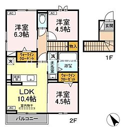 アールブガイア 2階3LDKの間取り