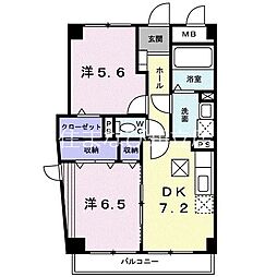 エントピアＭＷ 2階2DKの間取り