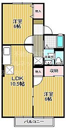 パークタウン新和C 2LDKの間取図画像