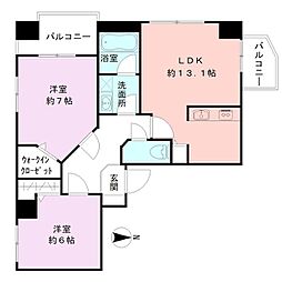 レデス万代公園 2LDKの間取図画像