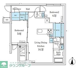 ＳＯＬＡＳＩＡｒｅｓｉｄｅｎｃｅ亀戸 5階2LDKの間取り