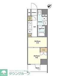 レジデンス門前仲町 8階2Kの間取り