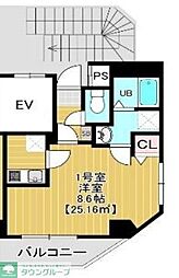 ＣｏｕｒｔｙａｒｄＡｓａｋｕｓａ 3階1Kの間取り